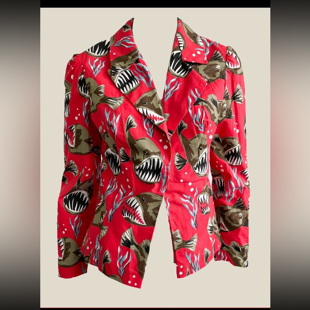 1980s Piranha Fish Novelty Print Handmade Blazer